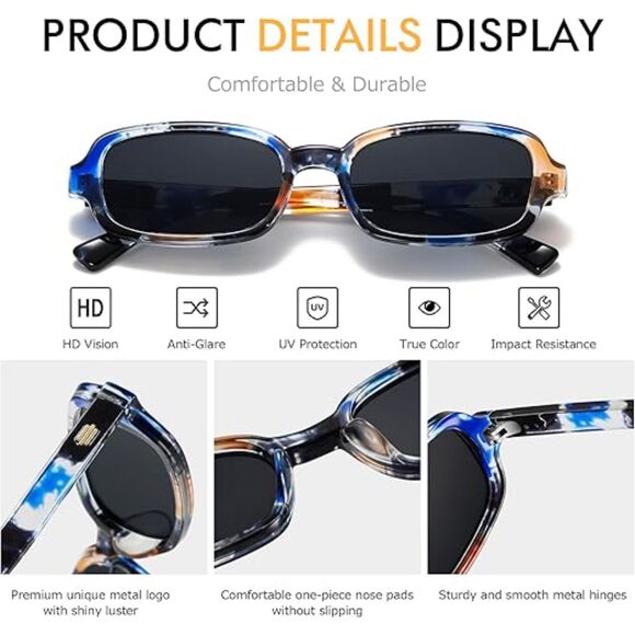 Trendy Retro 90s Small Square Rectangle Sunglasses for Women UV400 Protection - Picture 2 of 5